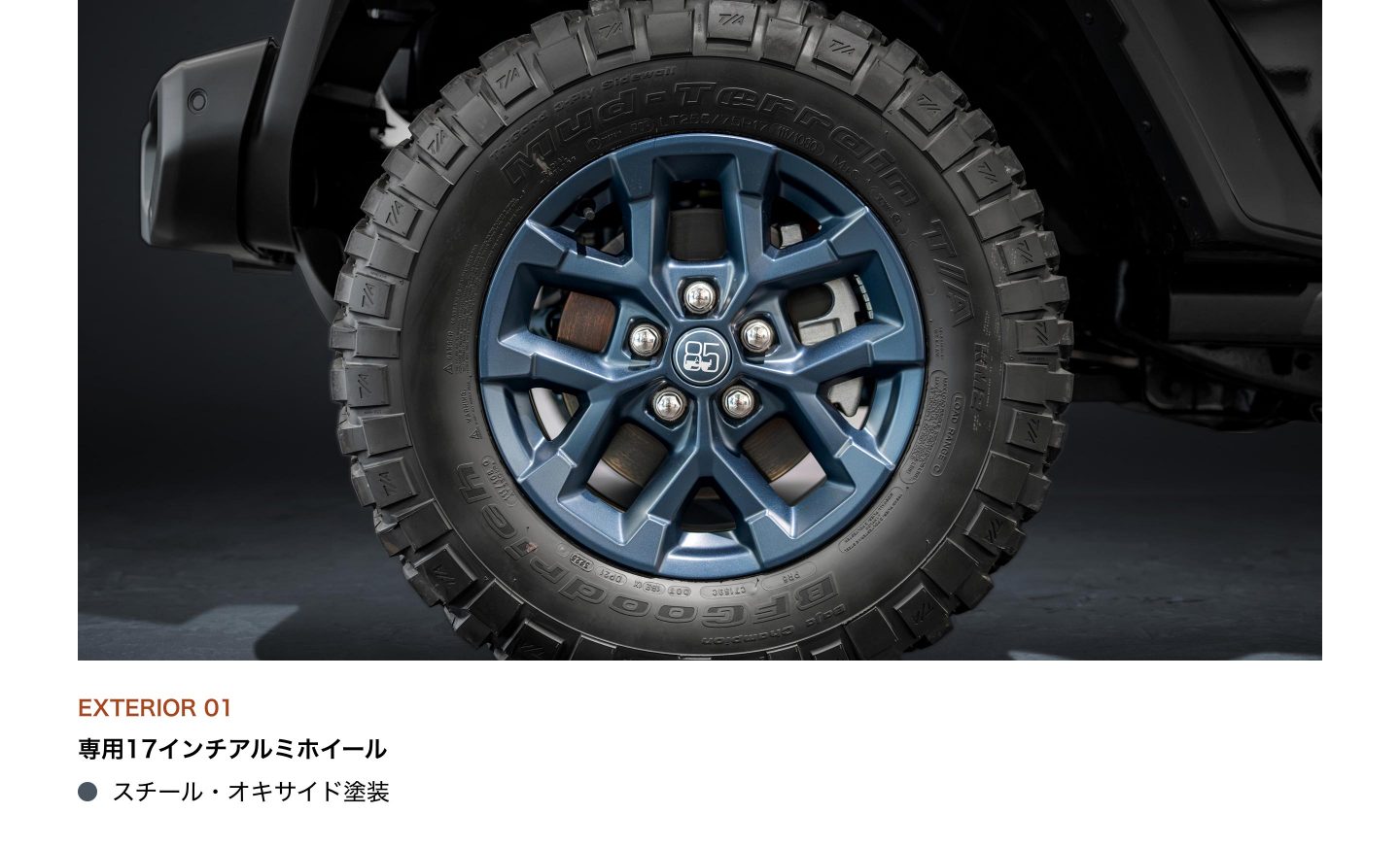 EXTERIOR 01：専用17インチアルミホイール（スチール・オキサイド塗装）